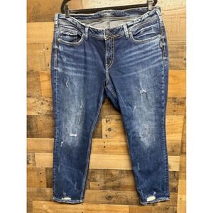 Silver Jeans Co Sam Mid Rise Boyfriend Distressed Jeans Blue SZ 18